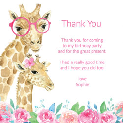 girls giraffe birthday thank you cards