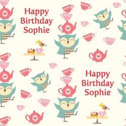 owl tea party wrapping paper