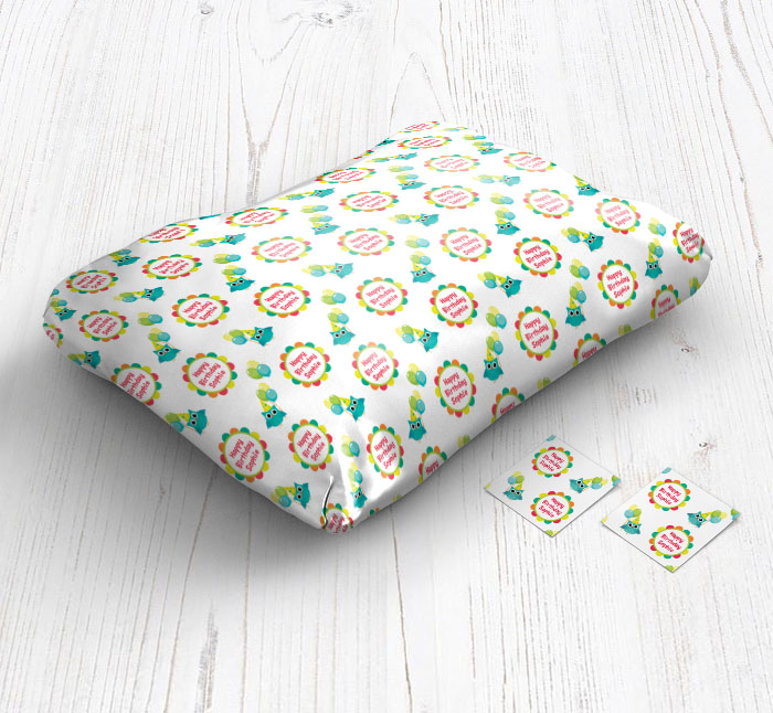 owl and balloons wrapping paper