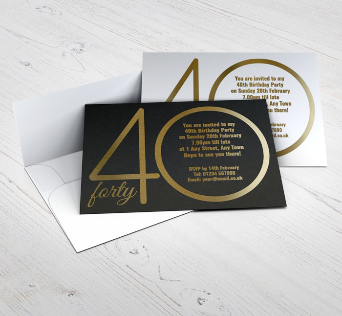 40th gold foil party invitations