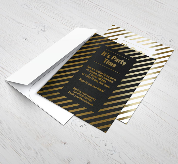 gold foil stripes party invitations