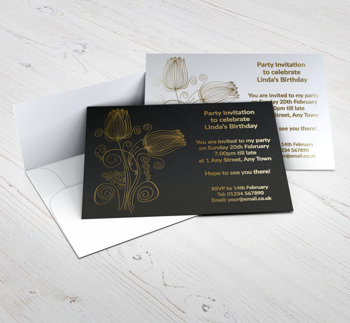 gold foil tulips party invitations