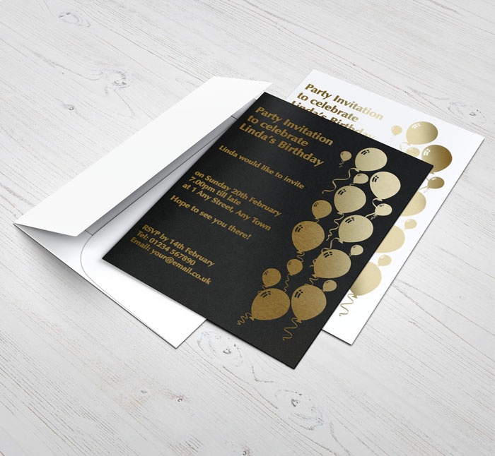 gold foil balloons party invitations