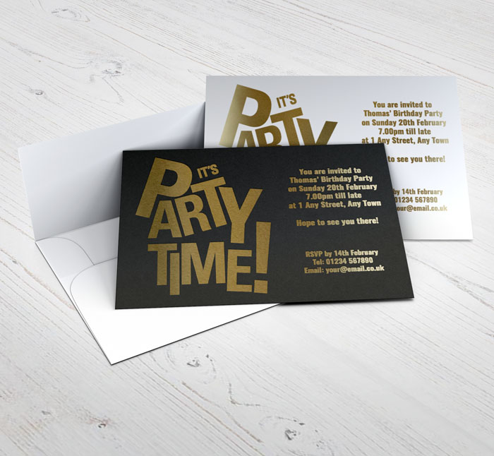 gold foil party time invitations