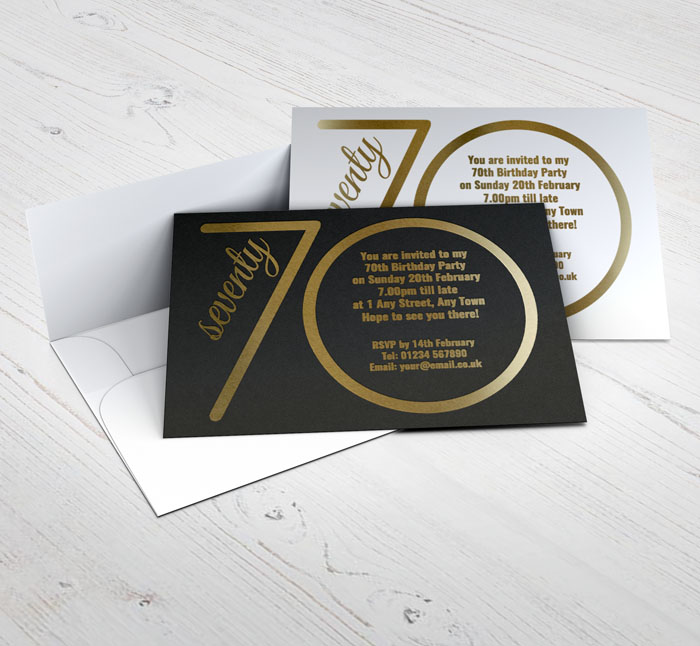 70th gold foil party invitations