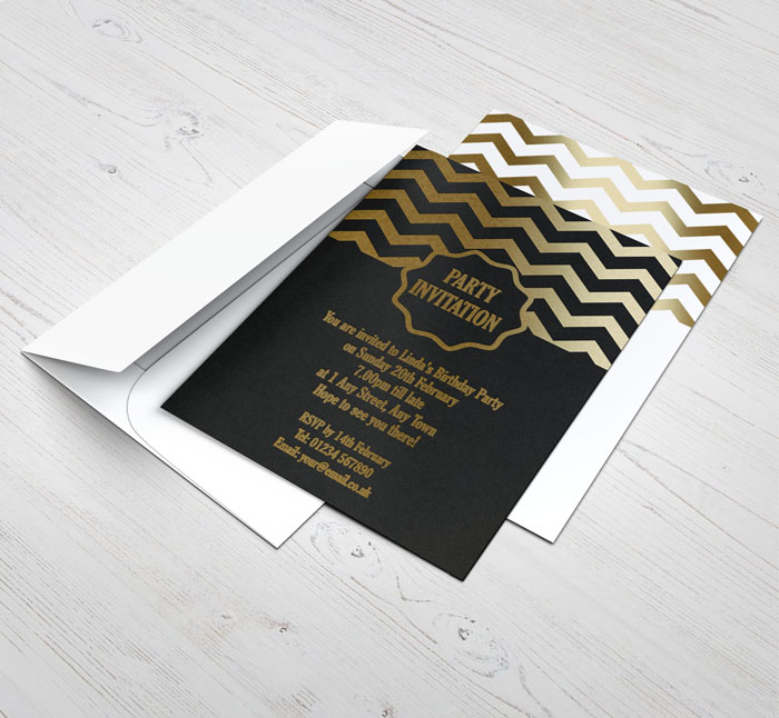 gold foil seal party invitations