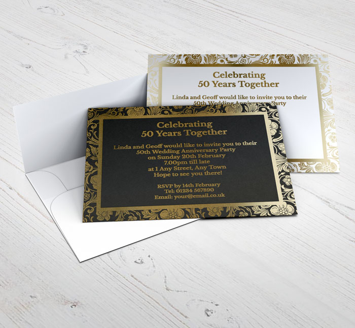 gold foil floral border invitations