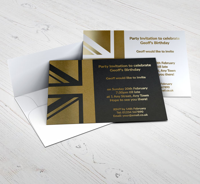 gold foil union jack party invitations