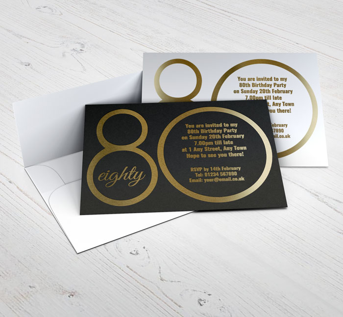 80th gold foil party invitations