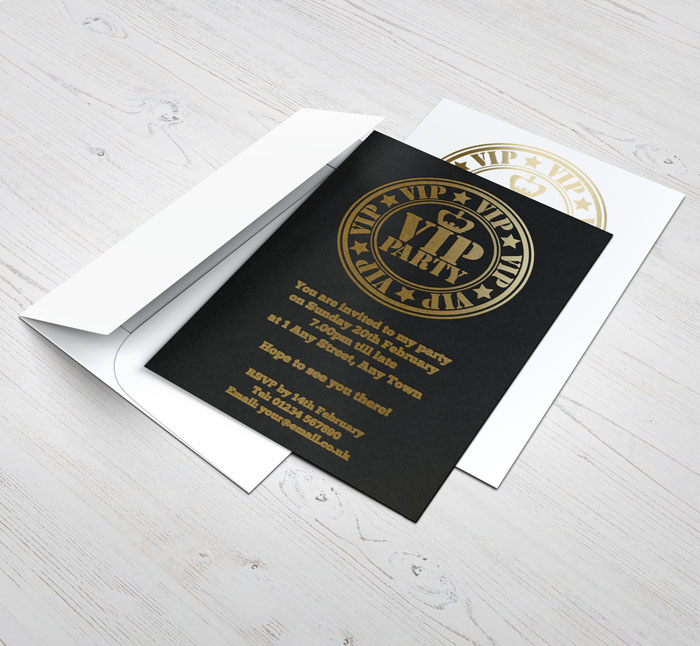 gold foil VIP stamp party invitations