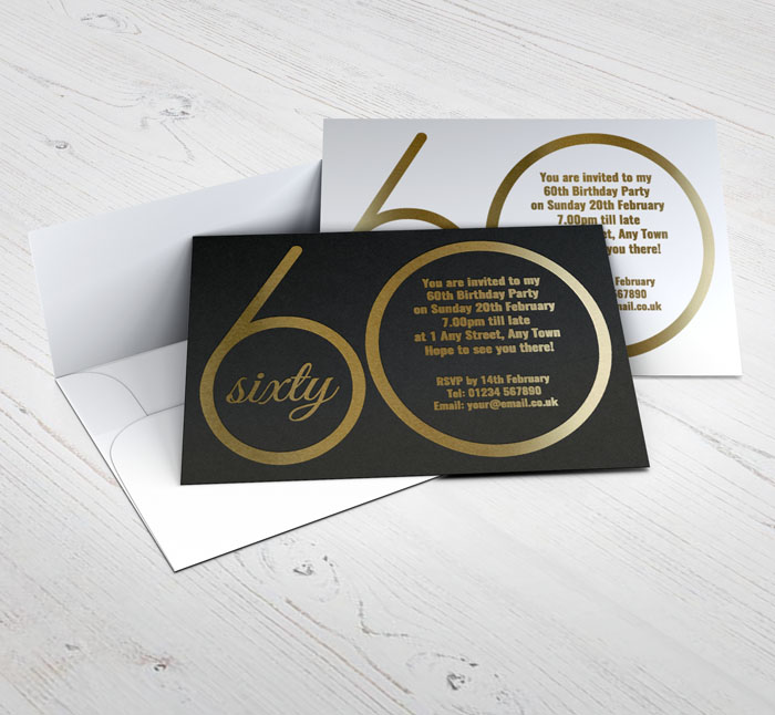 60th gold foil party invitations