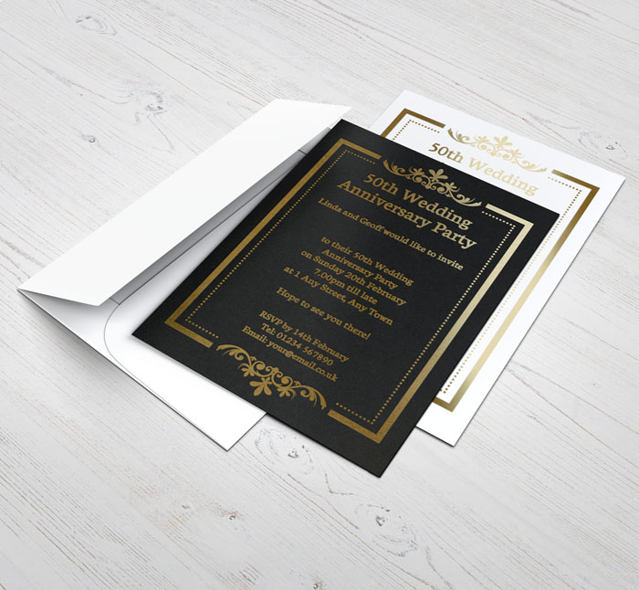 gold foil ornate border invitations
