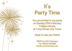 gold foil fireworks party invitations
