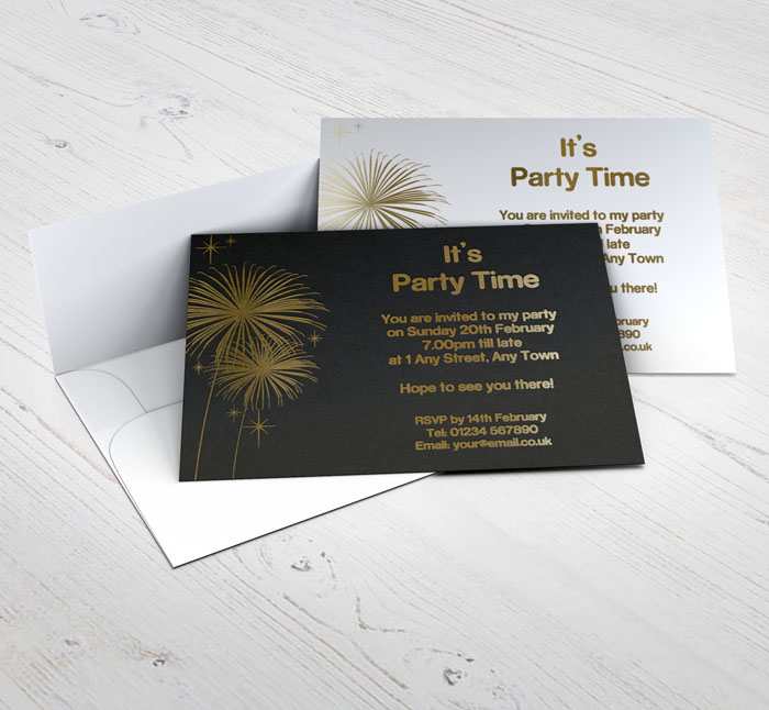 gold foil fireworks party invitations