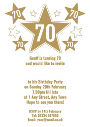 70th gold foil stars party invitations
