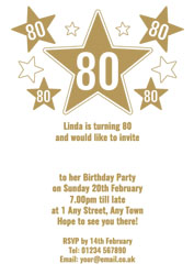 80th gold foil stars party invitations