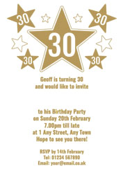 30th gold foil stars party invitations