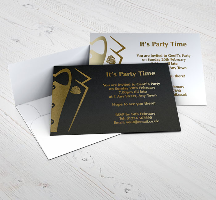 gold foil tuxedo party invitations