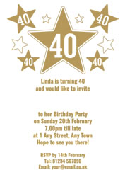 40th gold foil stars party invitations