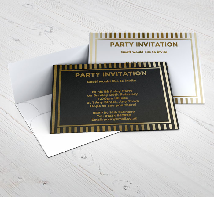 gold foil vertical stripes invitations