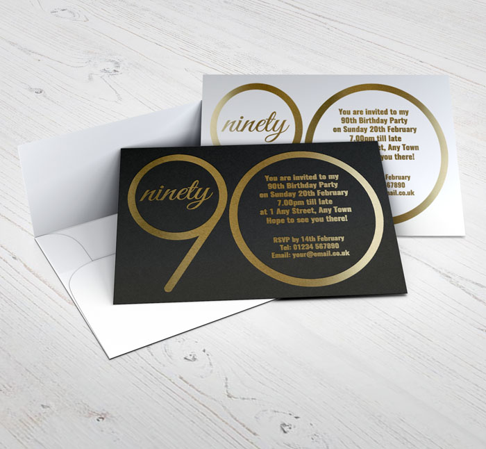 90th gold foil party invitations