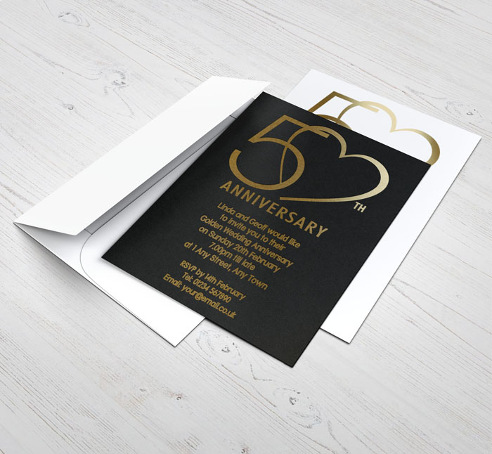 50th gold foil heart invitations