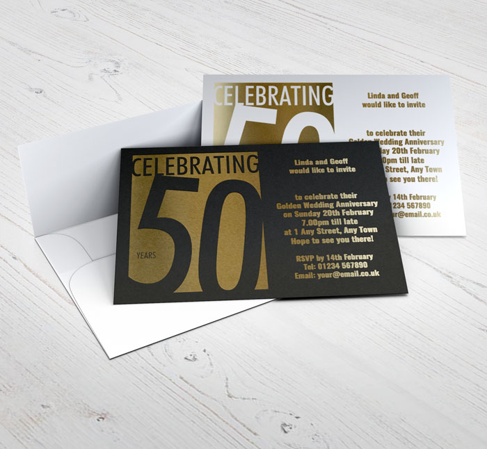 50 years gold foil party invitations