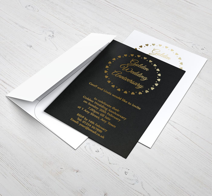 gold foil hearts party invitations