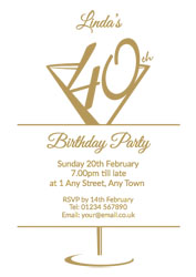 gold foil cocktail glass 40th invitations
