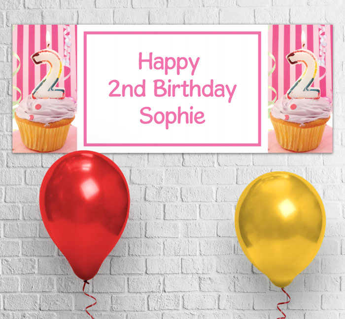 2nd birthday pink cupcake party banner