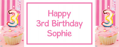 3rd birthday pink cupcake party banner