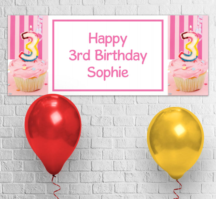 3rd birthday pink cupcake party banner