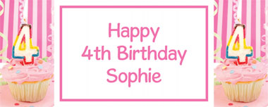 4th birthday pink cupcake party banner