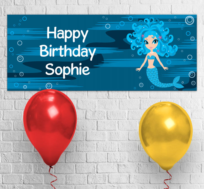 blue mermaid party banner