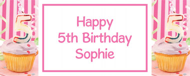 5th birthday pink cupcake party banner