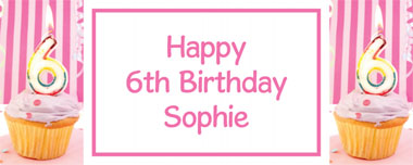 6th birthday pink cupcake party banner