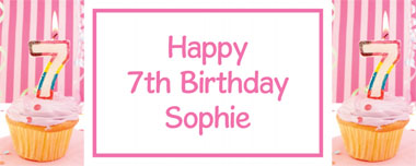 7th birthday pink cupcake party banner