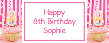 8th birthday pink cupcake party banner