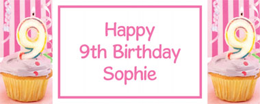 9th birthday pink cupcake party banner