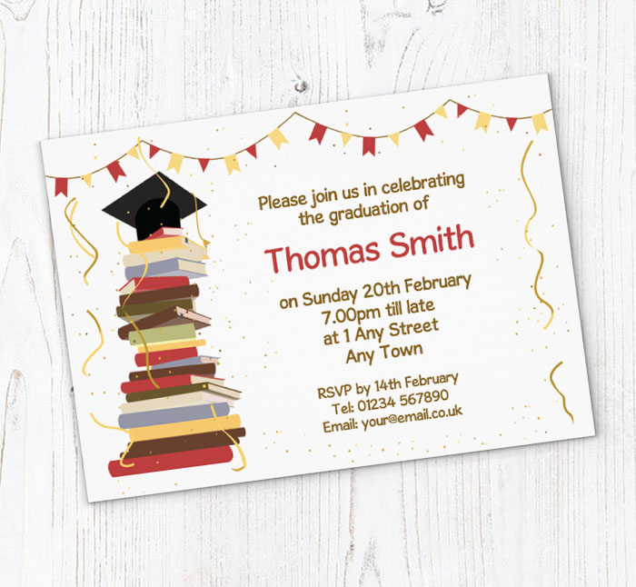 stack of books party invitations