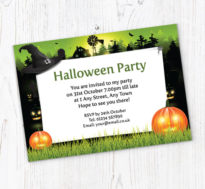 witches hat and pumpkins invitations
