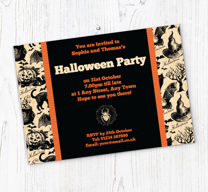 black cats and spiders invitations