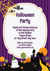 purple stripes halloween invitations