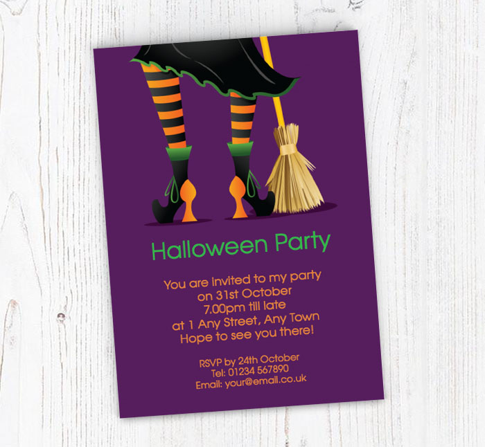 witch and broomstick invitations