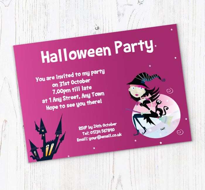 flying witch party invitations