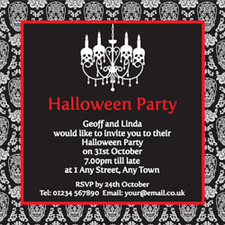 skull chandelier party invitations
