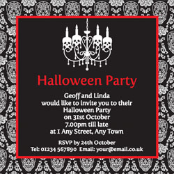 skull chandelier party invitations
