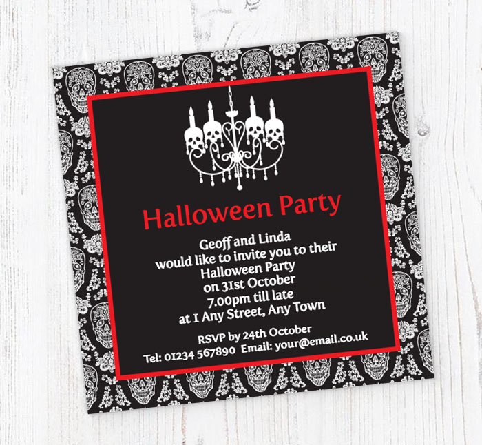 skull chandelier party invitations