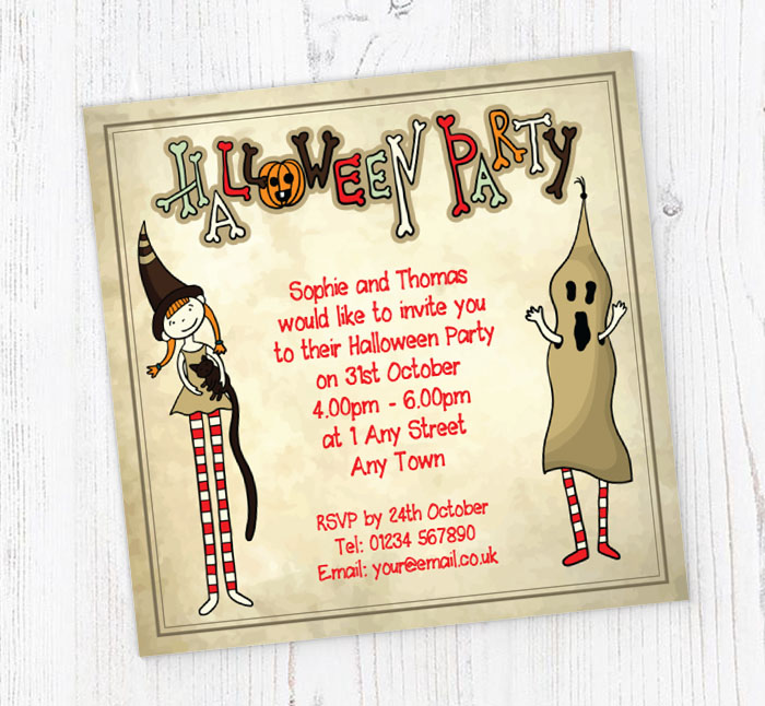 witch and ghost party invitations