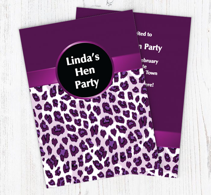 purple leopard hen party invitations
